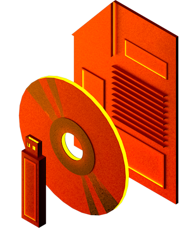 icone d'un CD, clé USB et document papier symbolisant la duplication et reproduction de vos docuements sur ces différents supports