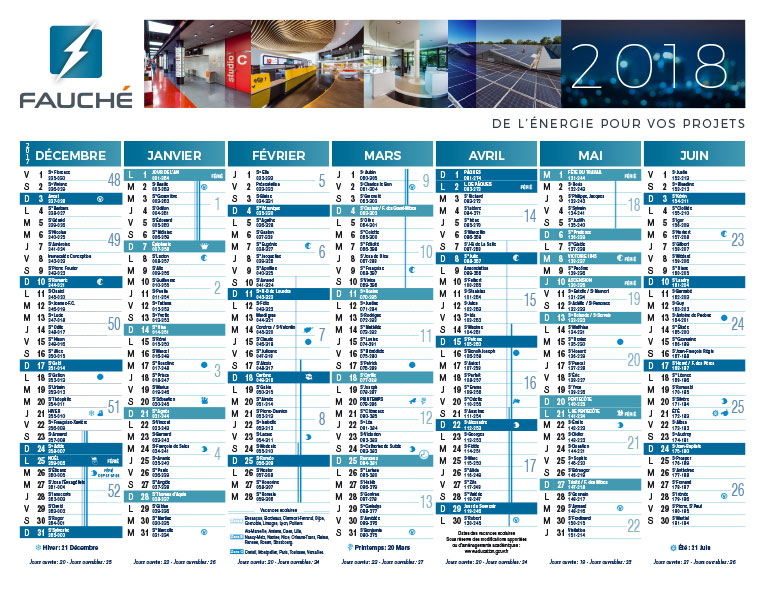 mise en page du calendrier annuel Fauché pour l'agence HVA conseil
