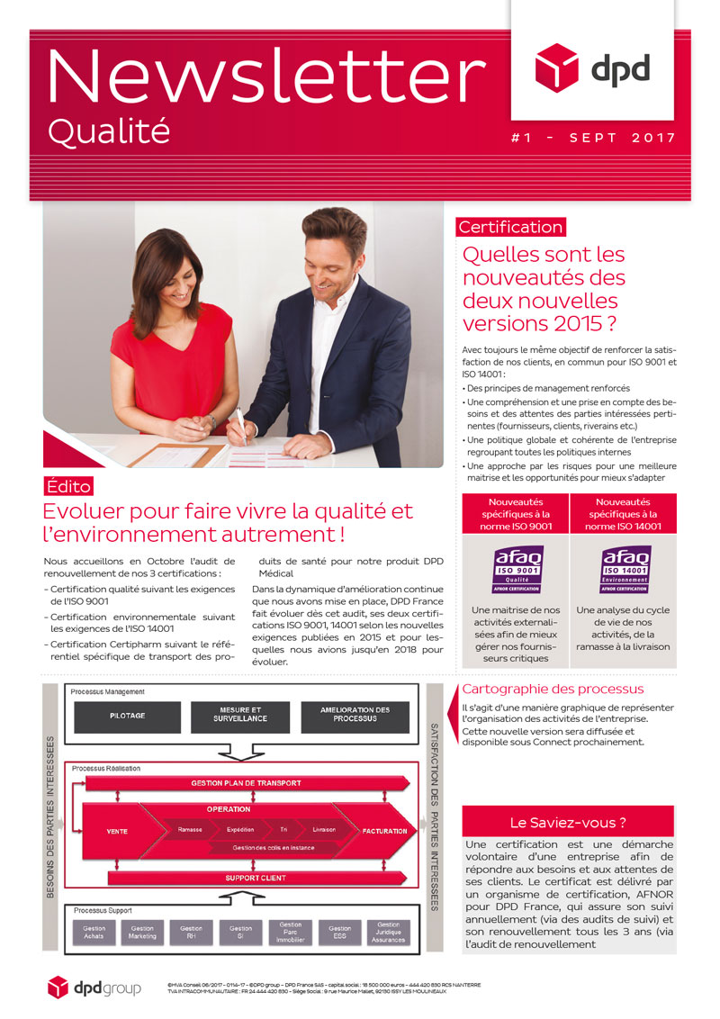mise en page de la newsletter web mensuelle DPD