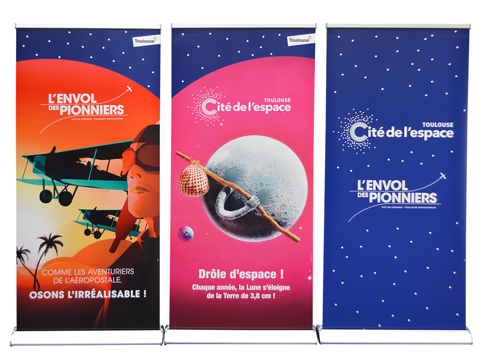 kakemomo aux couleurs vives sur large support pour la cité de l'espace Toulouse